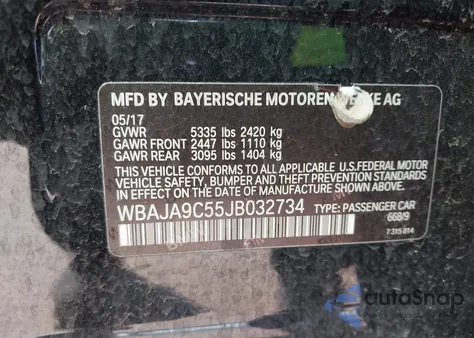 2018 BMW 530E Iperformance z USA, uszkodzony, nr VIN WBAJA9C55JB032734